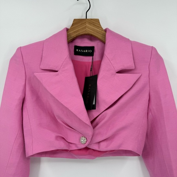 Rasario Cropped Crystal-Embellished Linen-Blend Pink Jacket EU 36 or US 4 - Picture 12 of 13